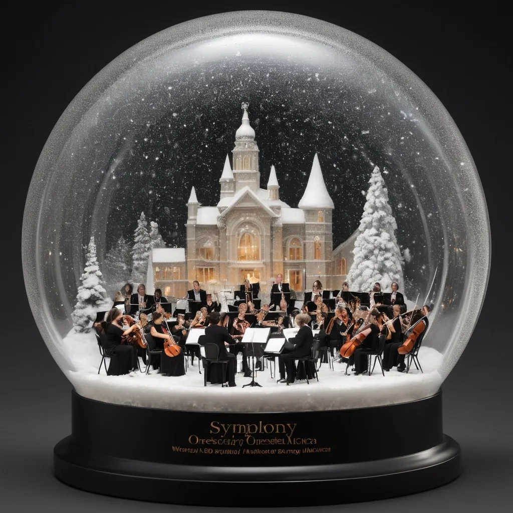 Prompt: symphony orchestra inside a snowglobe