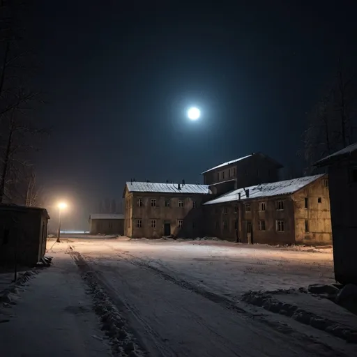 Prompt: ww2 soviet base at night 
