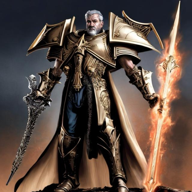 Prompt: Constantine Valdor, captain-general of the adeptus custodes