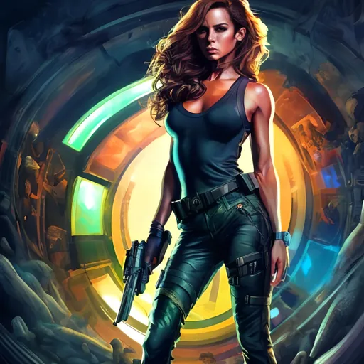 Prompt: full body concept character james bond girl with dramatic lighting with detailed shadows and highlights enhancing depth of perspective and 3D volumetric drawing, colorful vibrant painting in HDR with shiny shimmering reflections