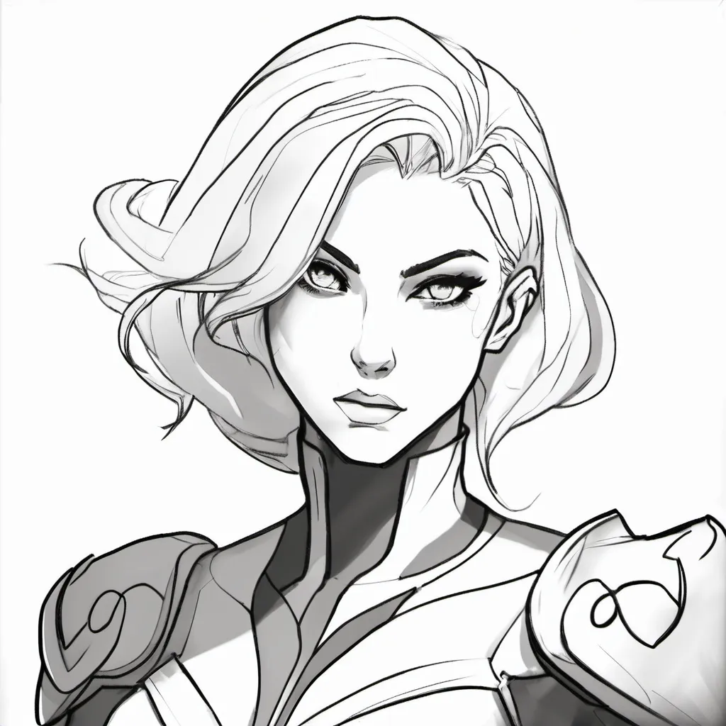 Prompt: (camille from League of Legends), face and shoulders, sketch, handmade, low effort, no color, accurate, splash art