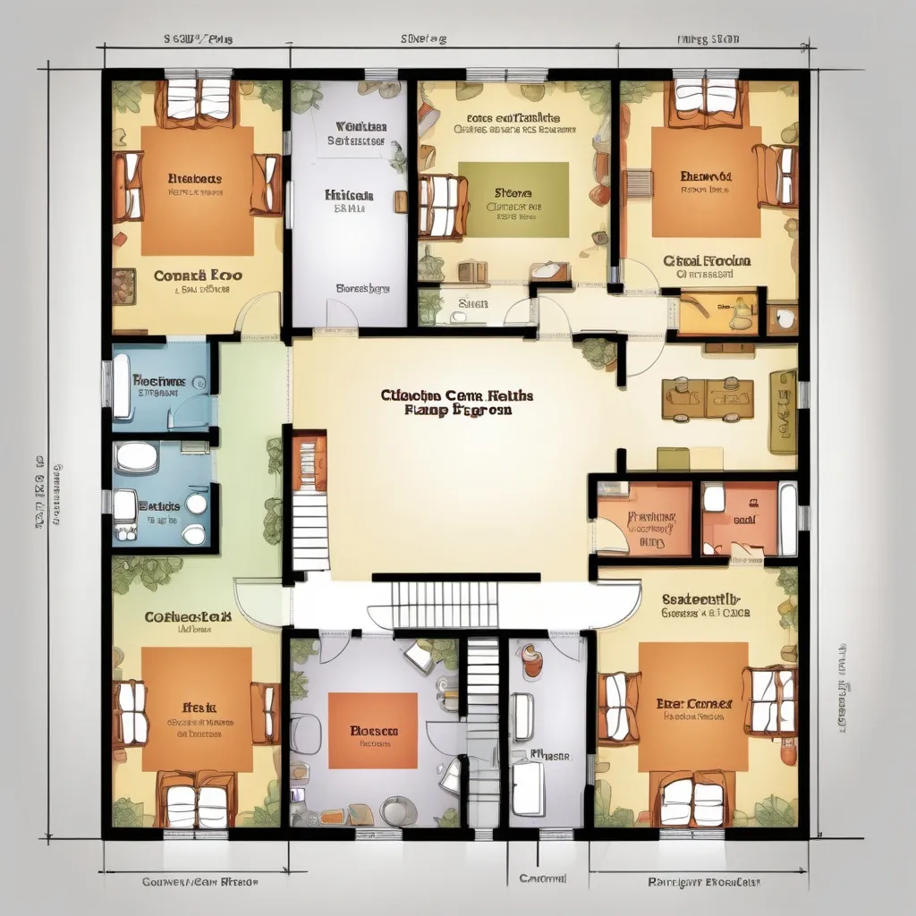 Prompt: Create a floor plan for a soup kitchen and communitty care center