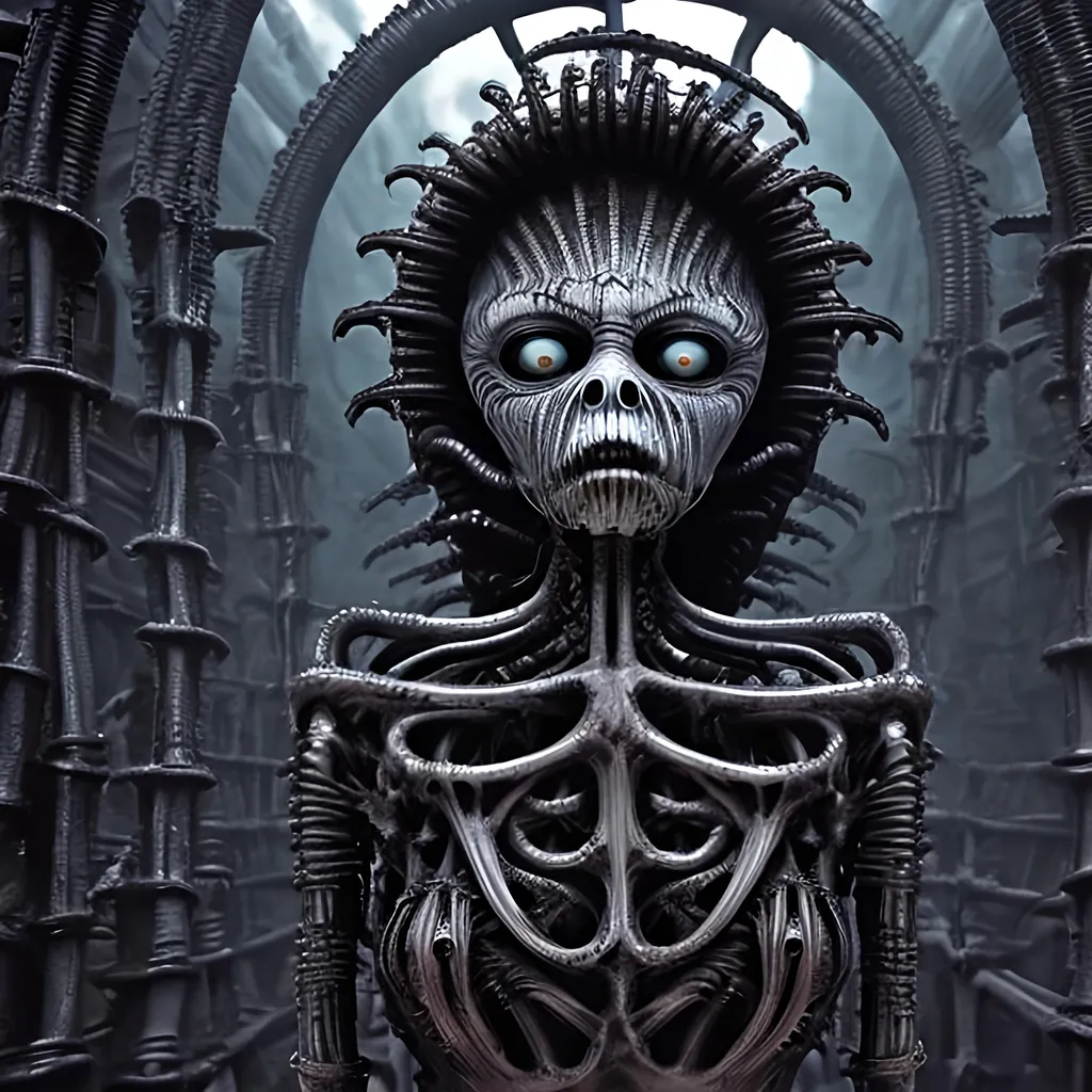 Prompt: 🥶, by h. r. giger and Tim Burton 