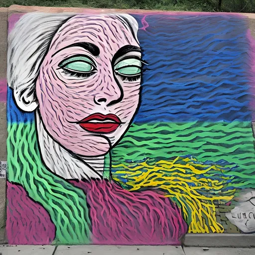 Prompt: a sidewalk chalk painting of a complete human lymphatic system, Roy Lichtenstein style 