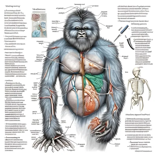 Prompt: Anatomy of Yeti, dissection Scientific illustration from a biology book