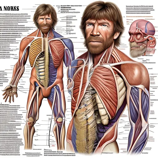 Prompt: anatomy of Chuck Norris, dissection Scientific illustration from a biology book