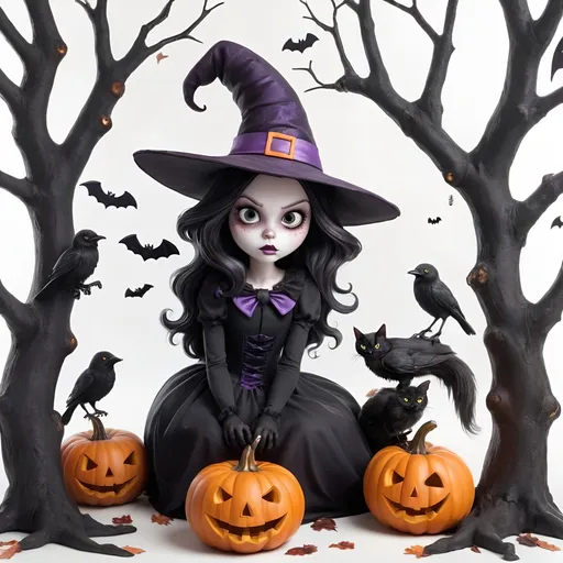 Prompt: Halloween-themed artwork that is both spooky and whimsical. White background.