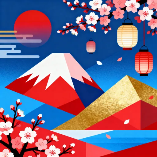 Prompt: Abstract Japanese environment with an illustrative style and bold colours 