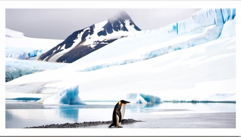 Prompt: a photograph of a pinguin living a glaciar with colors