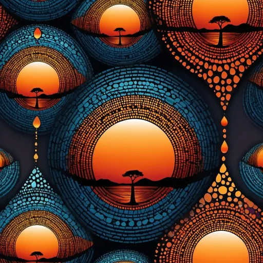 Prompt: modern african with abstract 
sunset geogmetric patterns  water droplets