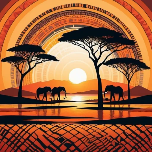 Prompt: modern african with abstract 
sunset geogmetric patterns  