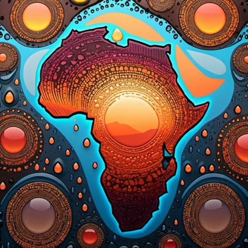 Prompt: modern african with abstract 
sunset geogmetric patterns  water droplets