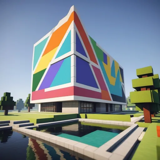 Prompt: Colorful triangle bauhaus technical architectural minecraft