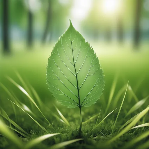 Prompt: A tree leaf, grass underneath, blurred background, UHD, hyper realistic.