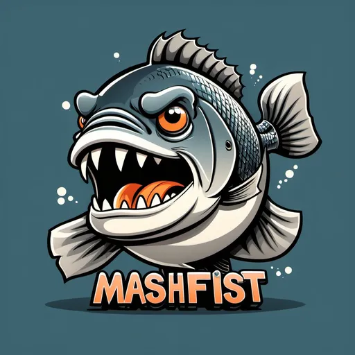 Prompt: word mashfist with a big cartoon metal bass fish