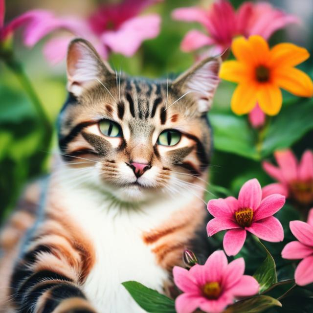 Prompt: cat and flowers
