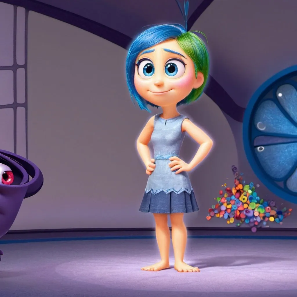 Prompt: I want a single "inside out" style cartoon character that is thin, strong and happy