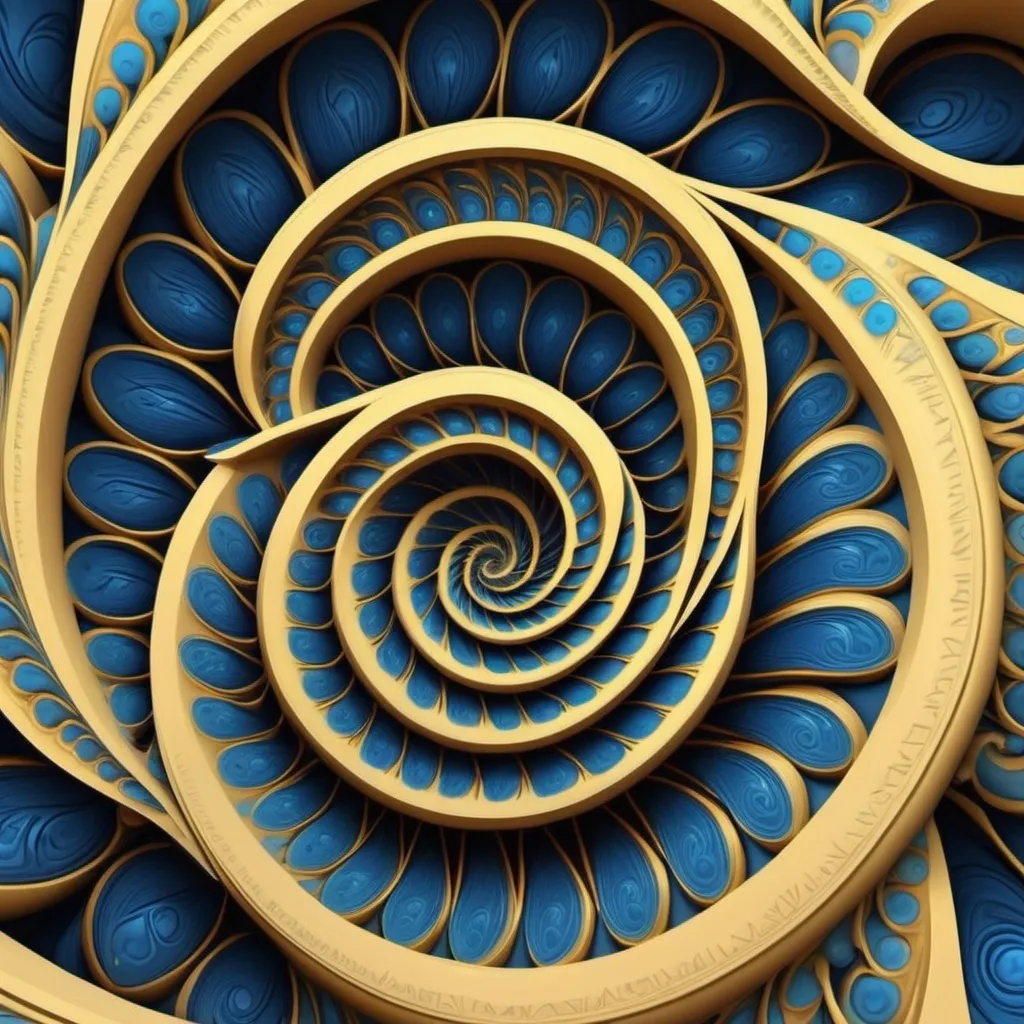 Prompt: Using the fibonacci sequence and colors from ancient egyptian art, create fractal design that seems to continue into infinity