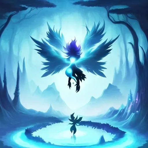 Prompt: an abstract spirit character that is a combination of a bird and a boy, in the style of ori and the blind forest video game, thin line art, 2 dimensional, high quality, with two eyes that are bright blue