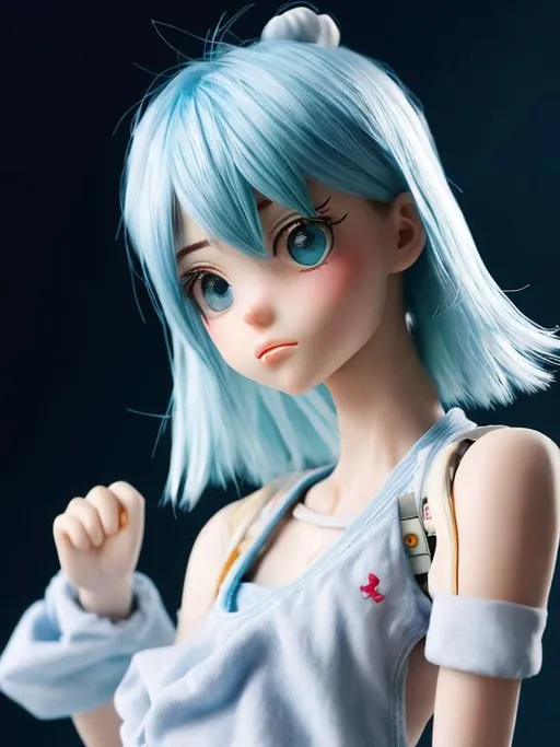 Prompt: Light Blue Hair, Casualwear, 1girl, (Simple Background), Solo, Kawaii, Pose, Full Body, Looking View, Fashion, Human, Vibrant, Clothing, Open Body Language, Front, Colorful, Dynamic, Confident, Expressive, Hold, Accessory, Element, Around, Touch, Scene, (Clear Plastic Decorative Base, Plastic Base: 1.1) 
