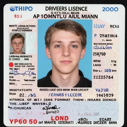 Prompt: make a drivers license of a 20 year old white man from ohio
