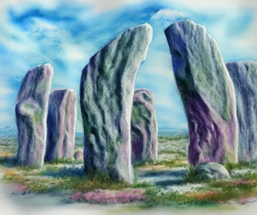 Prompt: fantasy megaliths, pastel, watercolor