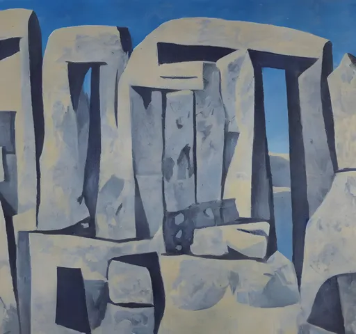 Prompt: stonehenge painted by pablo picasso
