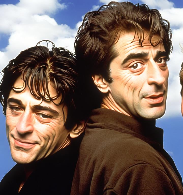 Prompt: A photograph of Robert de Niro and Al Pacino with The Adventures of Pete & Pete