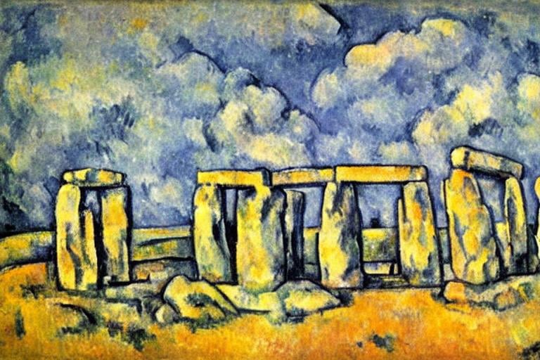 Prompt: stonehenge painted by paul cézanne