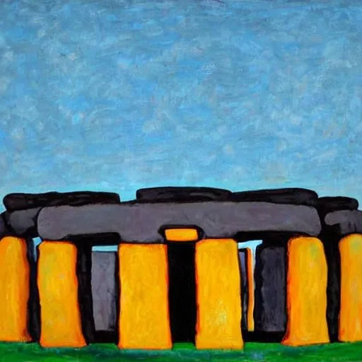 Prompt: stonehenge painted by mondrian