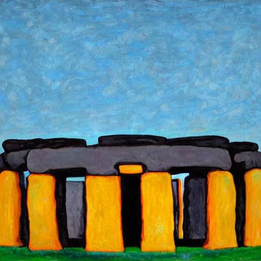 Prompt: stonehenge painted by mondrian