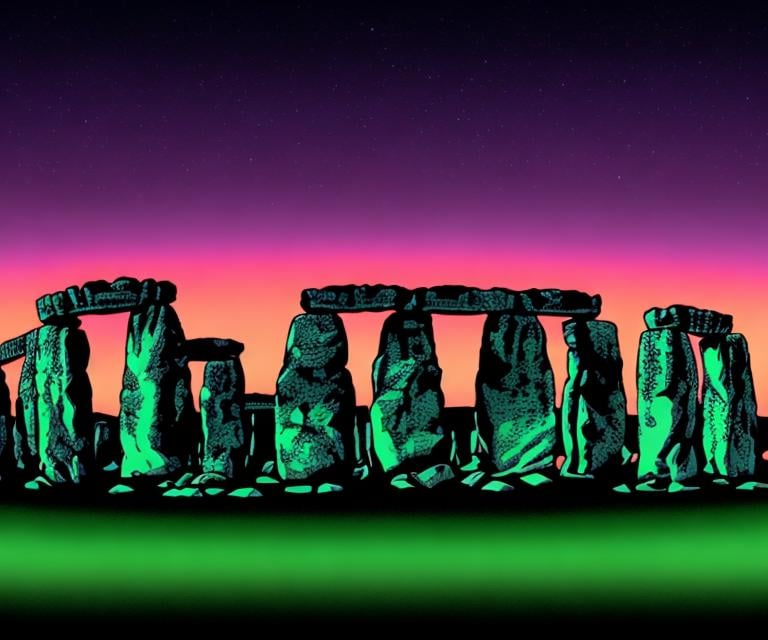 Prompt: Stonehenge in neon colors