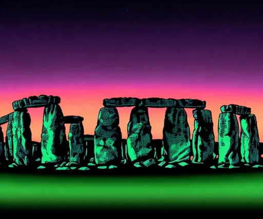 Prompt: Stonehenge in neon colors