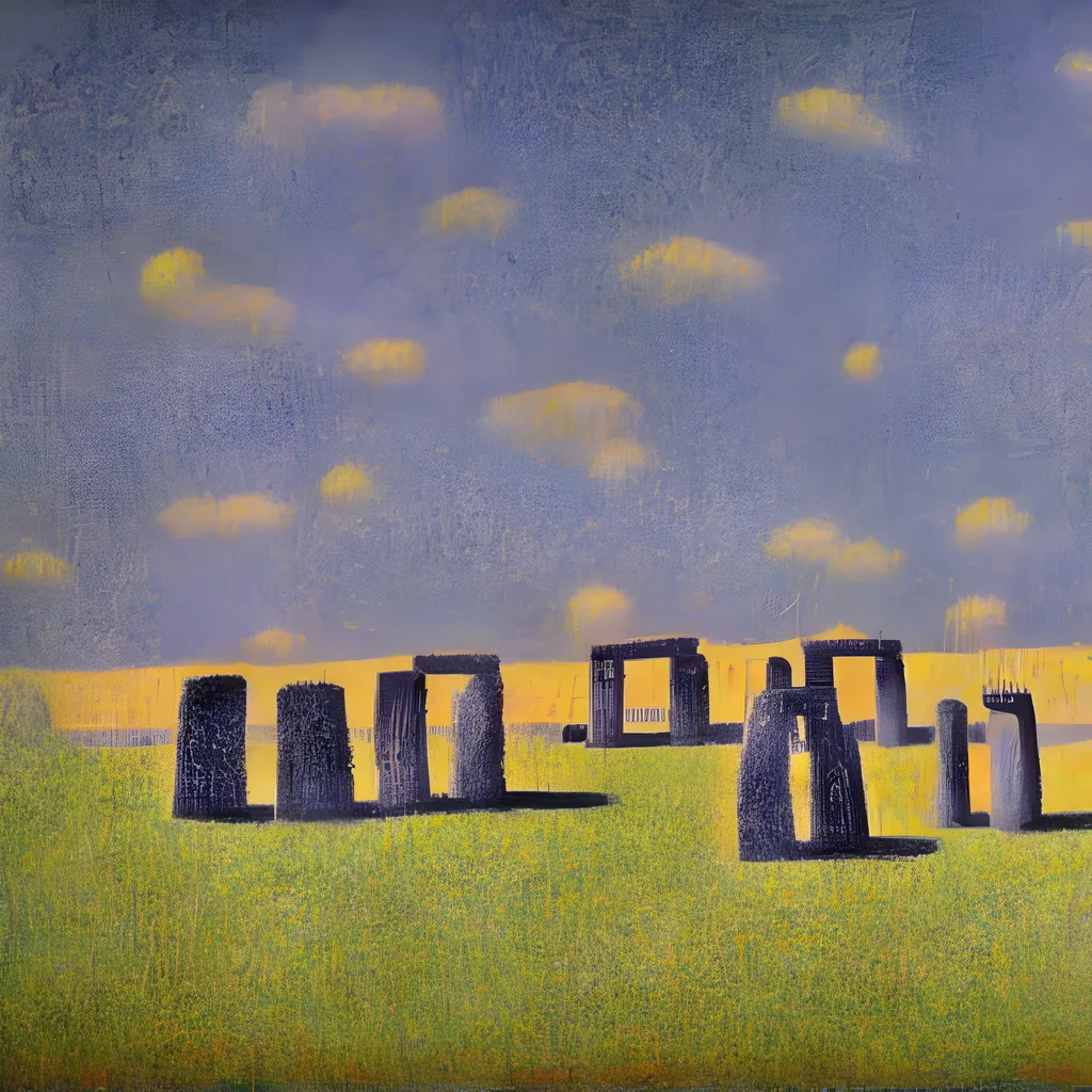 Prompt: stonehenge painted by georges seurat