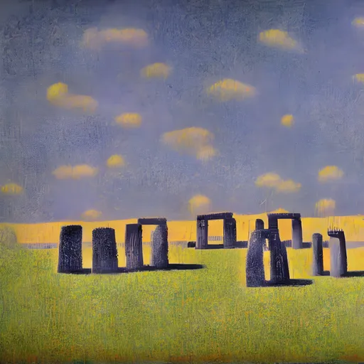 Prompt: stonehenge painted by georges seurat