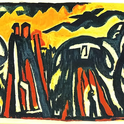 Prompt: stonehenge painted by ernst ludwig kirchner