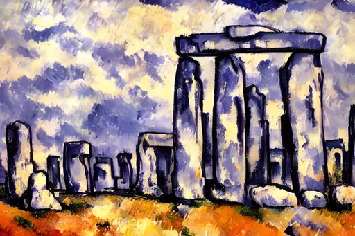 Prompt: stonehenge painted by paul cézanne