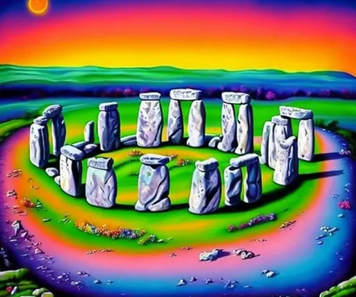 Prompt: Stonehenge painted by Lisa Frank