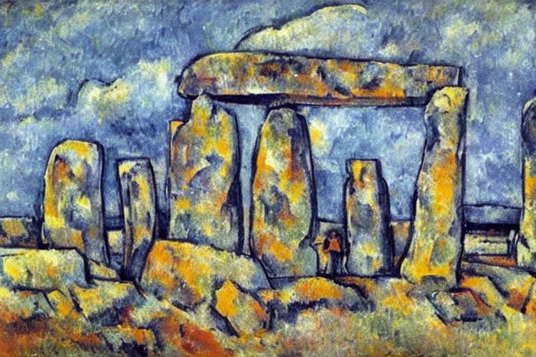 Prompt: stonehenge painted by paul cézanne