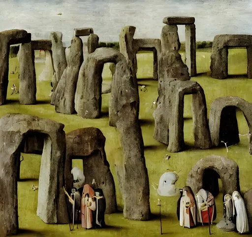 Prompt: stonehenge painted by hieronymous bosch