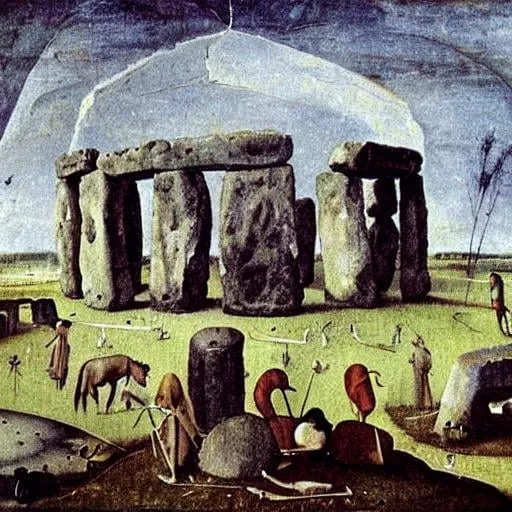 Prompt: stonehenge painted by hieronymous bosch

