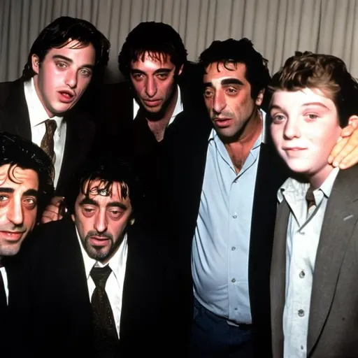 Prompt: A photograph of Robert de Niro, Al Pacino, Danny Tamberelli and Michael C. Maronna