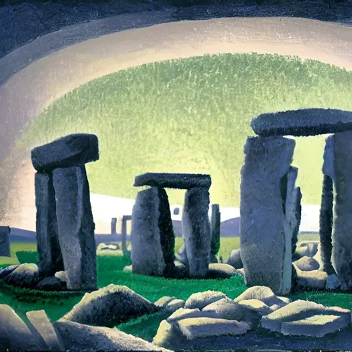 Prompt: stonehenge painted by gino severini