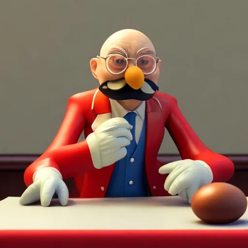 Prompt: dr eggman sitting on the table