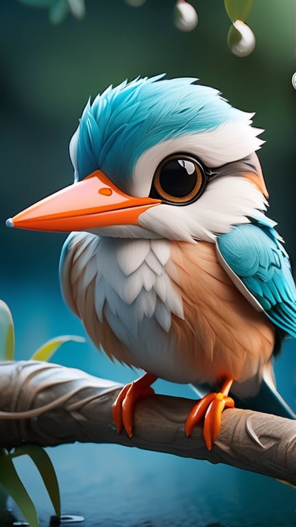 Prompt: Create a baby kingfisher bird with big cute eyes,  best quality, highly detailed, 8k eyes