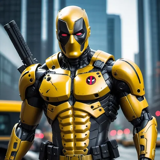 Prompt: Robocop terminator Deadpool yellow 