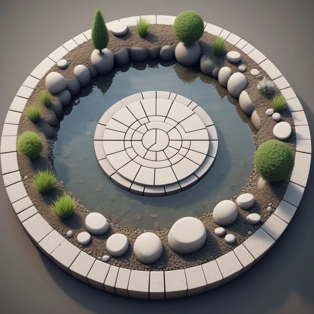 Prompt: Create A real time interface with stone soil water materials in 2D circle element. The interface must have function to make sense and satisfy user needs and wants. For example create wether interfacee