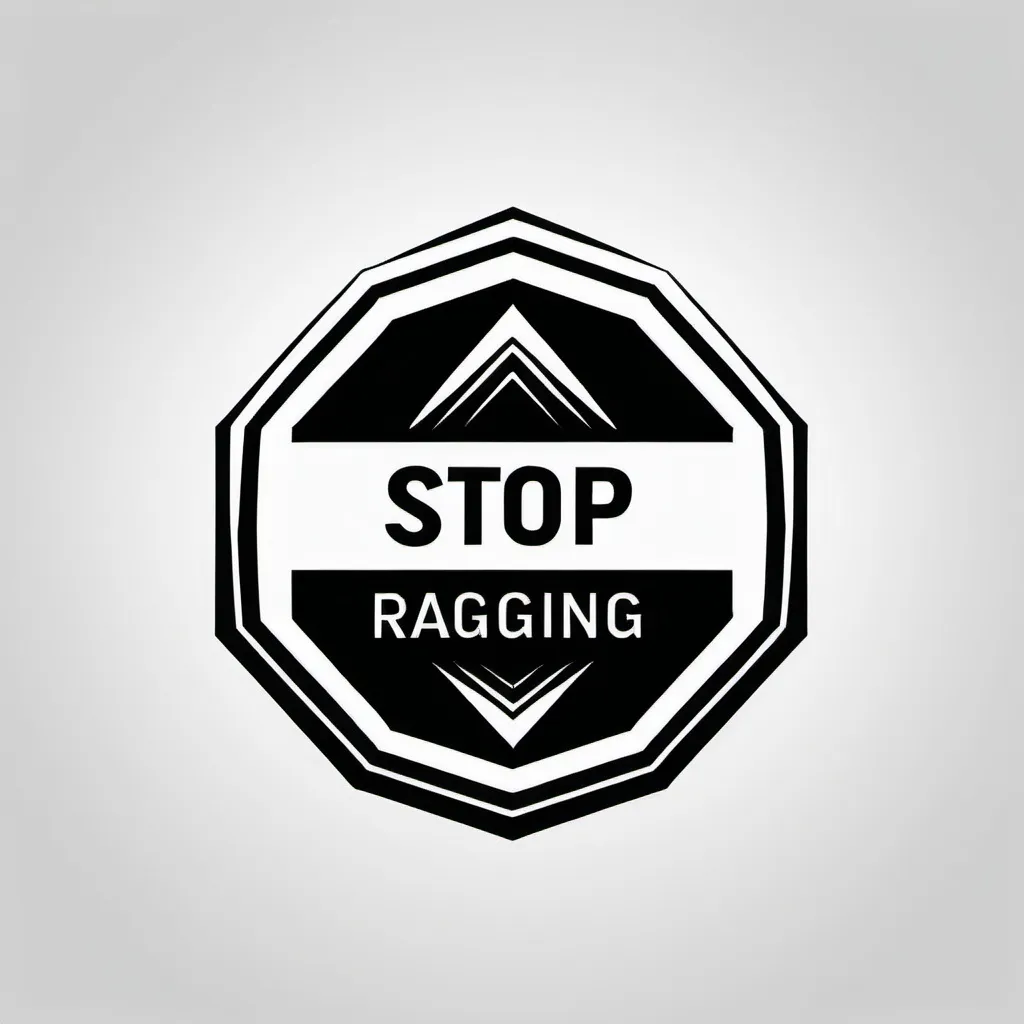 Prompt: (black and white) simple logo design, beginner-friendly, bold lettering "Stop Ragging", clean and minimalist style, geometric shapes, easy to replicate, modern, clear iconography, strong impact, eye-catching composition, suitable for awareness campaigns, professional appearance, versatile use, high quality, crisp lines, condensed design elements.