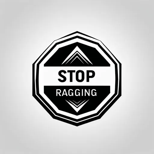 Prompt: (black and white) simple logo design, beginner-friendly, bold lettering "Stop Ragging", clean and minimalist style, geometric shapes, easy to replicate, modern, clear iconography, strong impact, eye-catching composition, suitable for awareness campaigns, professional appearance, versatile use, high quality, crisp lines, condensed design elements.