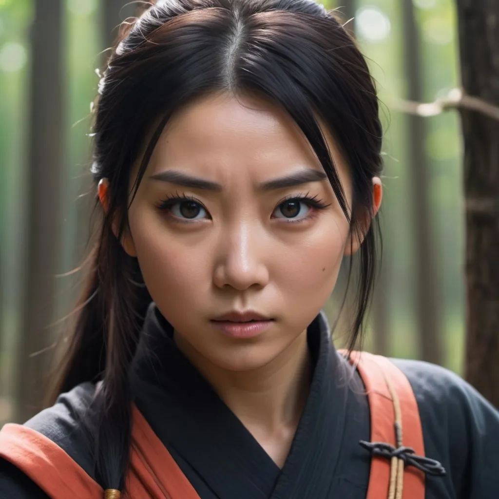 Prompt: Beautiful Chinese lady in ninja attire. Big eye, long lashes, slightly blushing. Conjuring rasengan skill from naruto. Wood lands at dawn. Cinematic, 4k high definition